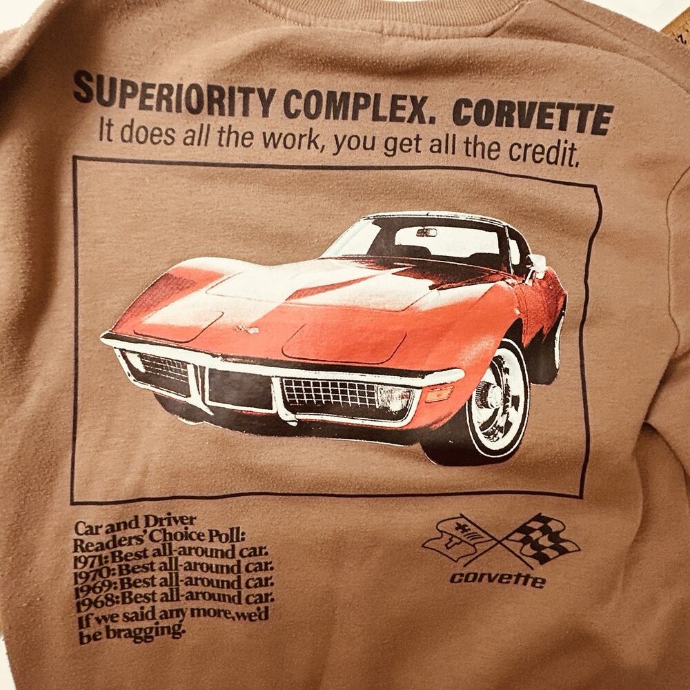 Chemistry Corvette Graphic Sweatshirt Small Tan Vintage Style Crewneck 1970s